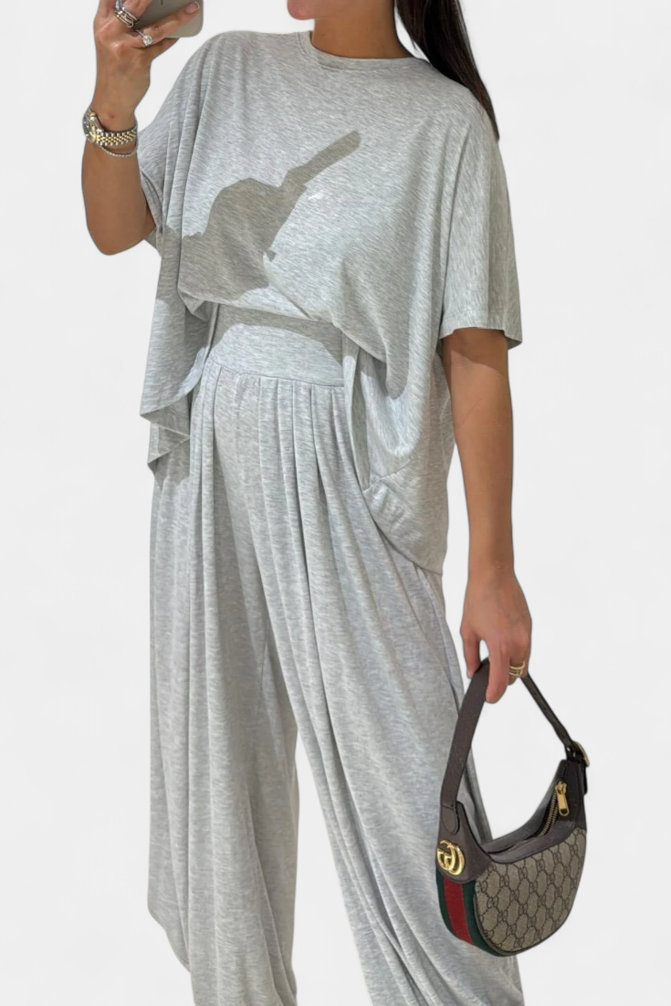 Trista Casual Soft Top and Wide Leg Trousers Set (ensemble de haut et de pantalon à jambes larges)
