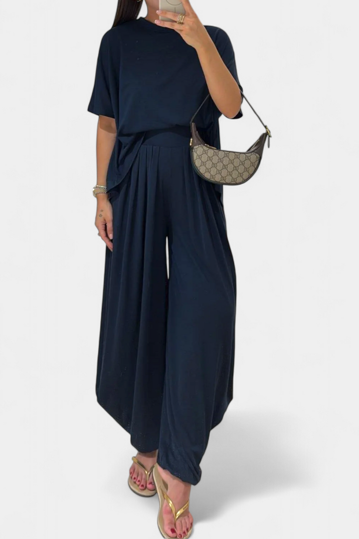 Trista Casual Soft Top and Wide Leg Trousers Set (ensemble de haut et de pantalon à jambes larges)