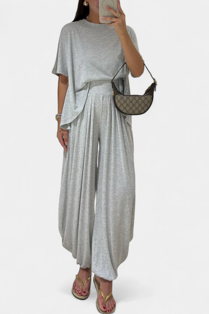 Trista Casual Soft Top and Wide Leg Trousers Set (ensemble de haut et de pantalon à jambes larges)