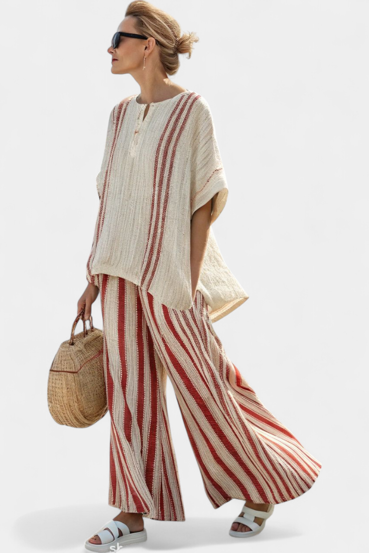 Nora™ | Top raffiné à rayures rouges et pantalon en lin