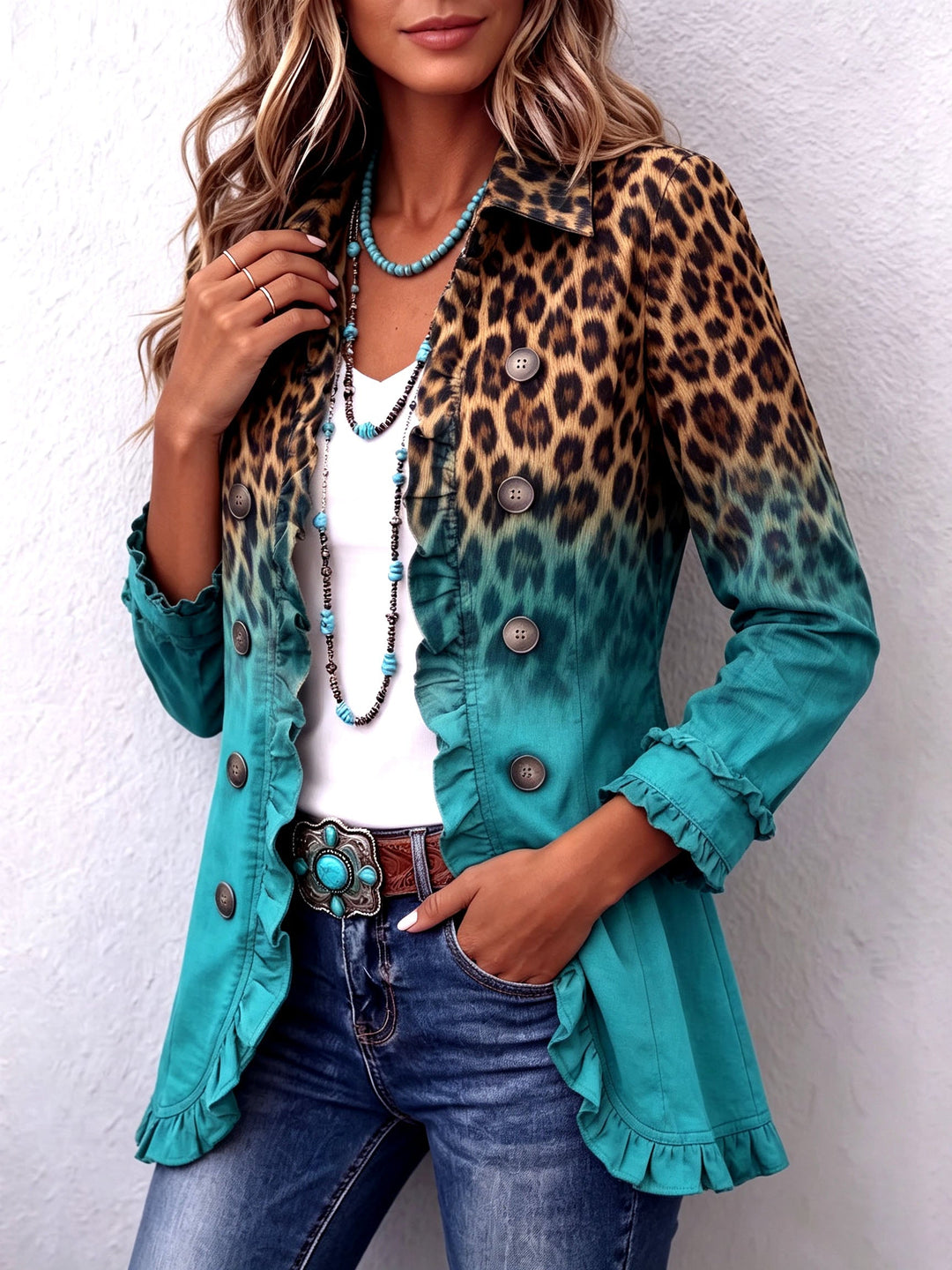 Mercedes | Veste Blazer Léopard Dégradé à Volants
