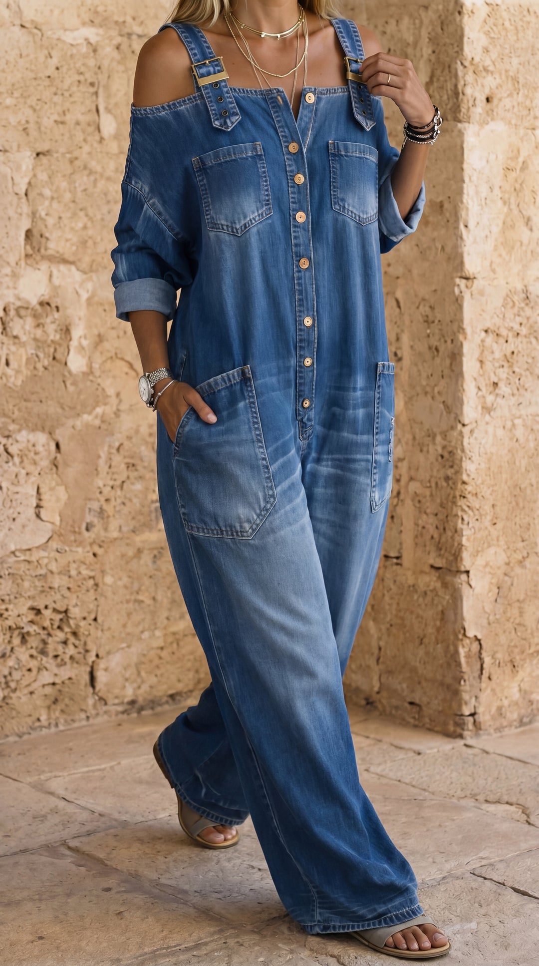 Sophia | Robe en denim avec épaules dénudées