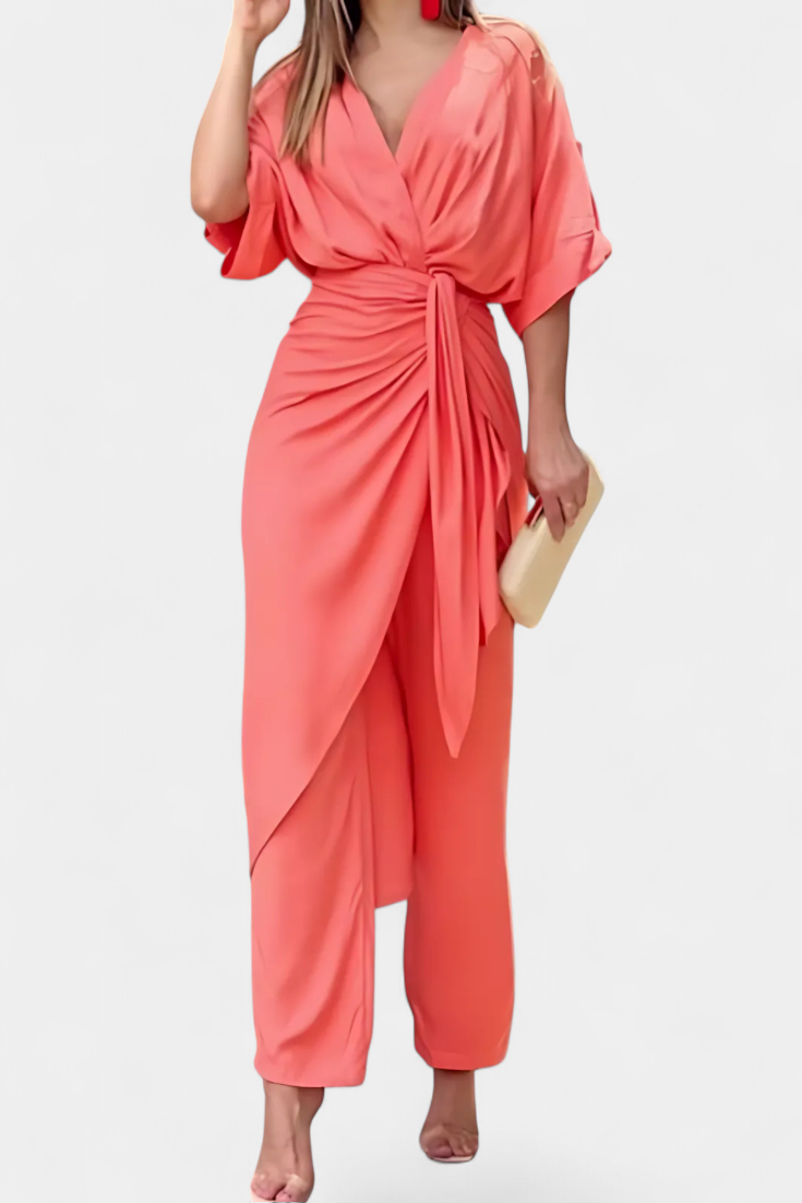 Ensemble croisé Mayleen avec nœud sur le devant et pantalon droit