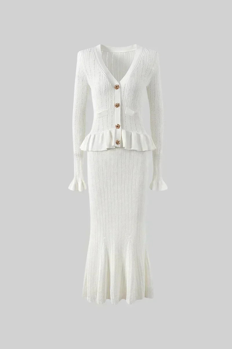 Prudence - Ensemble robe midi en maille fine et haut à boutons