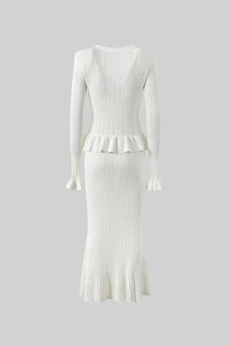 Prudence - Ensemble robe midi en maille fine et haut à boutons