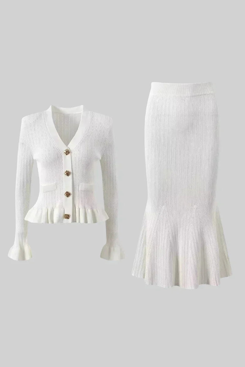 Prudence - Ensemble robe midi en maille fine et haut à boutons