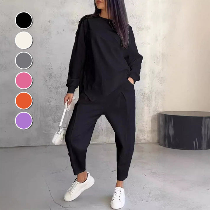 Gisselda™ : Ensemble deux pièces pour femme : sweat à manches longues avec ceinture asymétrique et pantalon
