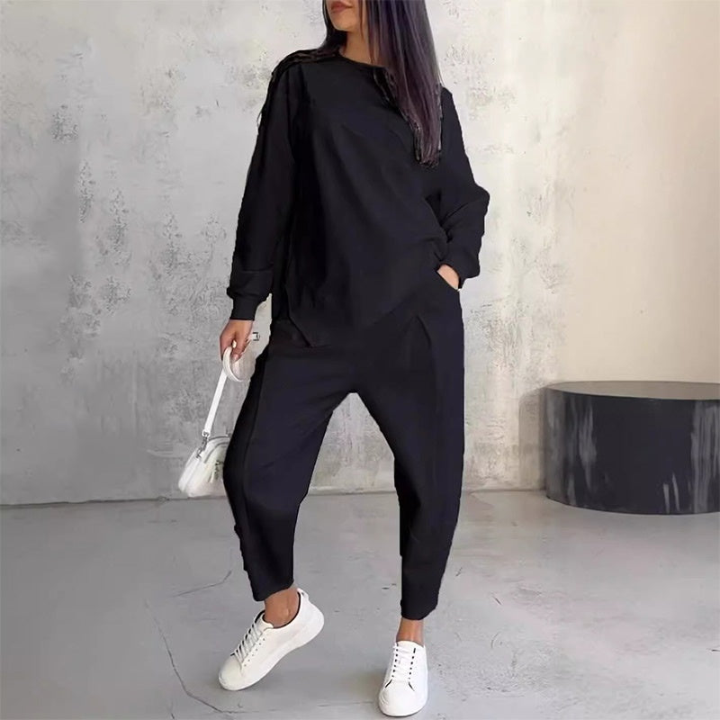 Gisselda™ : Ensemble deux pièces pour femme : sweat à manches longues avec ceinture asymétrique et pantalon
