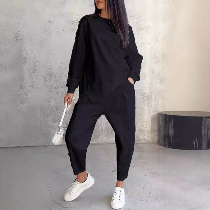 Gisselda™ : Ensemble deux pièces pour femme : sweat à manches longues avec ceinture asymétrique et pantalon