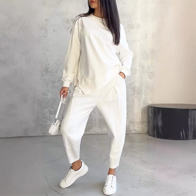 Gisselda™ : Ensemble deux pièces pour femme : sweat à manches longues avec ceinture asymétrique et pantalon