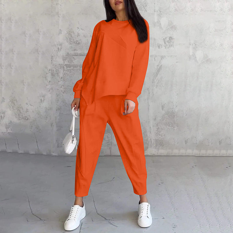 Gisselda™ : Ensemble deux pièces pour femme : sweat à manches longues avec ceinture asymétrique et pantalon