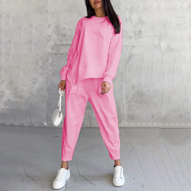 Gisselda™ : Ensemble deux pièces pour femme : sweat à manches longues avec ceinture asymétrique et pantalon