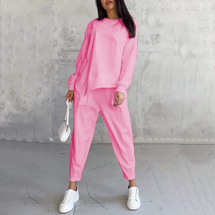 Gisselda™ : Ensemble deux pièces pour femme : sweat à manches longues avec ceinture asymétrique et pantalon