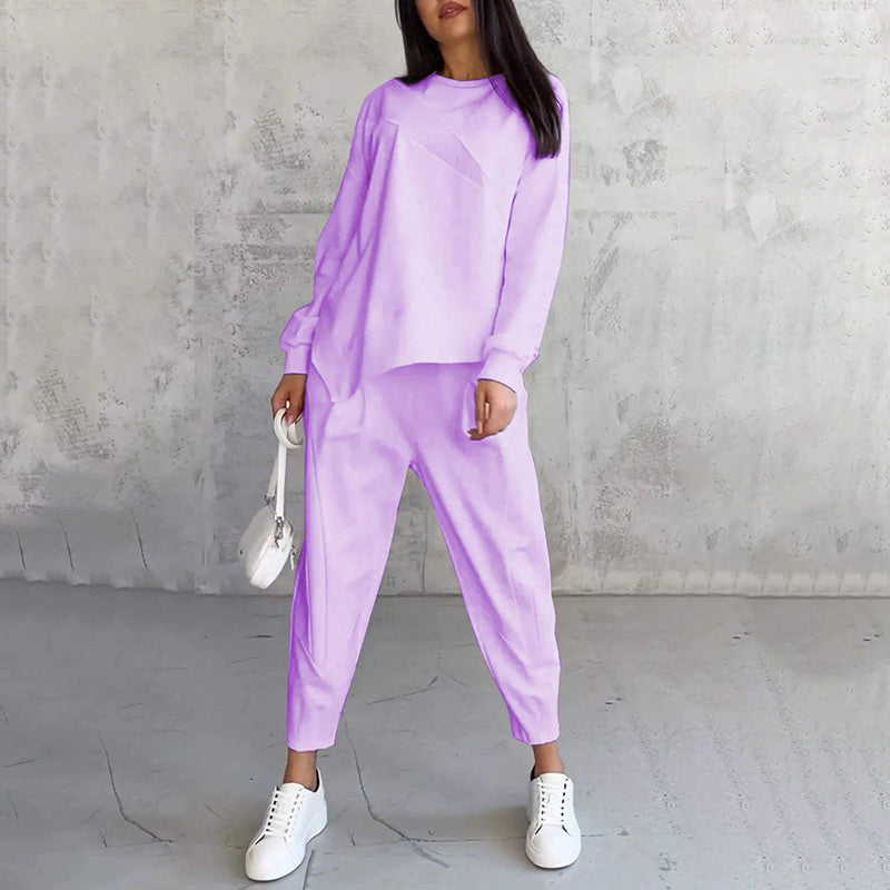 Gisselda™ : Ensemble deux pièces pour femme : sweat à manches longues avec ceinture asymétrique et pantalon