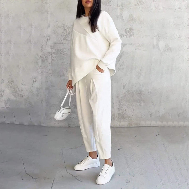 Gisselda™ : Ensemble deux pièces pour femme : sweat à manches longues avec ceinture asymétrique et pantalon