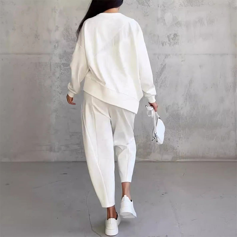 Gisselda™ : Ensemble deux pièces pour femme : sweat à manches longues avec ceinture asymétrique et pantalon