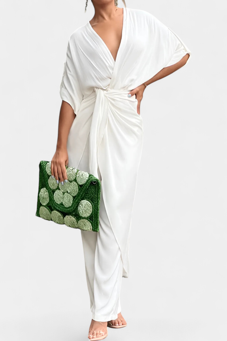 Ensemble croisé Mayleen avec nœud sur le devant et pantalon droit